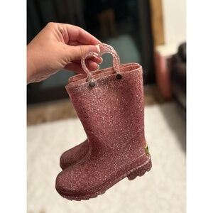 Western Chief Rain Boots Girls Pink Glitter Light Up Heart Handle Waterproof Fun